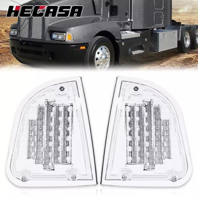 HECASA For Kenworth K300 T300 T330 T600 Clear LED Turn Signal Lights Pair 86-08 - Image 1 of 4