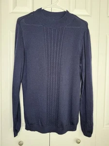 Appleseed's Sweater Lightweight Knit Transition Navy Blue Ribbed Mock Neck Sz M - Picture 1 of 7
