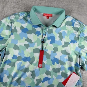 Redvanly Polo Shirt Mens Medium Blue Green Camo Athletic Luxury Golf Preppy - Picture 1 of 14