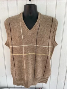 Vintage Shetland Wool Sweater Vest Pullover V-Neck Italy Tan Classic L - Picture 1 of 8