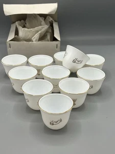 Set Of 11 Arabic Coffee Cups White Gold Decorative Accents 2 Fl Oz Finjan - Picture 1 of 13