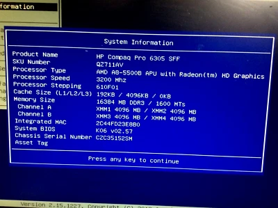 HP Compaq Pro 6305 SFF PC w/ AMD A8-5500B 3.20GHz 8GB RAM 500GB HDD - Image 1 of 4