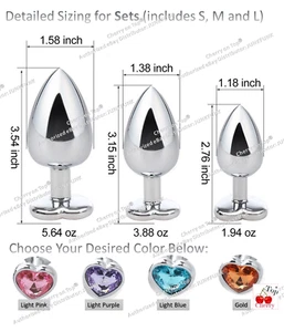 Anal Butt Plug HEART Colored STAINLESS S/M/L ButtPlug SET Sex Toy Beads Dildo - Picture 1 of 15
