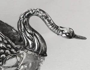 VINTAGE Sterling SWAN Cristallo DIVISO Salina GERMANIA Ali Mobili + Cucchiaio - Foto 1 di 14