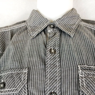 Camisa BKE Hebilla Hombre M Manga Larga Botón Gris Blanco Rayas Foto 1 de 4