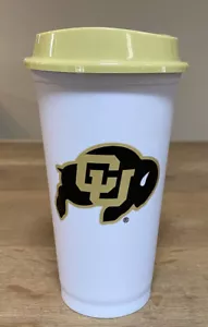 Coppa di plastica riutilizzabile Starbucks CU University of Colorado Buffalos con coperchio bianco - Foto 1 di 4