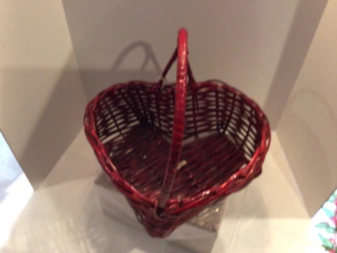 Deep Red Heart Shaped Bread Basket. 12" T Cover
