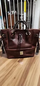 Dooney & Bourke Florentine Leather Buckley Bag dark brown drawstring XL tote - Picture 1 of 6