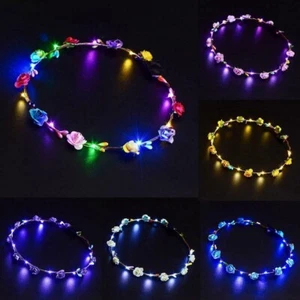 LED Crown Light Up Flower Floral Wreath Hairband Headband Garland Wedding Party - Picture 1 of 8