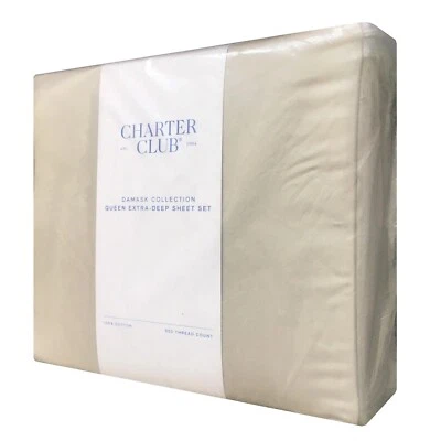 PARCHMENT Charter Club 550TC Cotton QUEEN EXTRA DEEP Sheet Set fits 22" mattress - Image 1 of 4