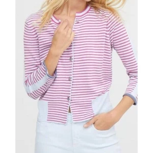 NIC+ZOE Pink Blue Striped Toggle Cardigan Size Small Linen Rayon Gromet - Picture 1 of 9