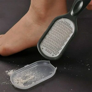 Foot File Hard Dead Skin Callus Remover Rasp Scraper Scrubber W/ flakes Storage - Picture 1 of 5
