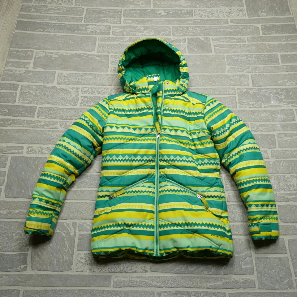 Marmot Jacket Youth Girls Large Green Yellow Insulated Parka Coat Zip Pockets - Image 1 of 4