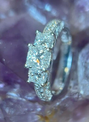 diamond ringA. Jaffe 14k White Gold 1.91ct Diamond Ring – 3-Stone Princess Cut - Image 1 of 4