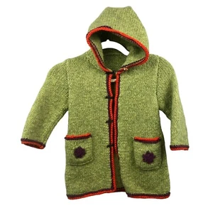 Hand Knitted Cardigan Sweater, Coat, Hood Long Sleeves Green Orange Purple Small - Picture 1 of 8