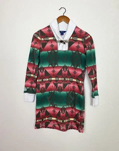 Polo Ralph Lauren Girls Aztec Southwest Print Sweater Tunic Dress Red Green Sz L - Picture 1 of 5