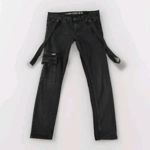 HT Denim Stinger Jeans Men's 34x29.5* Black Skinny Removable Strap Punk Emo Goth - Picture 1 of 10