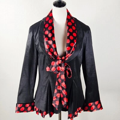 NWT Jerry T Women’s Polka Dot Blazer Jacket Sz L Black Red Artsy Scarf Front - Image 1 of 4