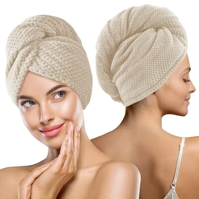 Paquete de 2 toallas grandes de microfibra para el cabello envolventes toallas para el cabello de secado rápido para mujeres largas... Foto 1 de 4