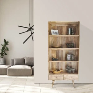 SOLID MANGO WOOD LIGHT VINTAGE BOOKCASE NEW INDIAN FURNITURE - Picture 1 of 4