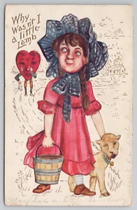 Anthropomorphic Crying Heart Mary Had a Little Lamb Vinegar Valentine Postcard - Picture 1 of 5