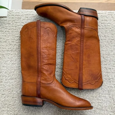 LUCCHESE HANDMADE Men 11 Leather Cowboy Boots Western RANCH SW HONEY CAMEL - Image 1 of 4