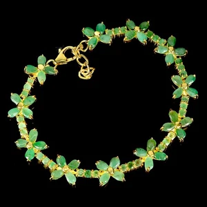 925 Sterling Silver Bracelet Pear Emerald 4x3mm Flower Gemstone Jewelry 7.5in - Picture 1 of 13