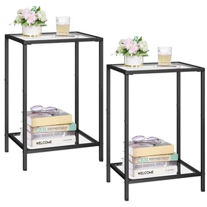 Side Tables Set of 2, End Tables with Tempered Glass, 2-Tier Nightstands with... - Picture 1 of 9