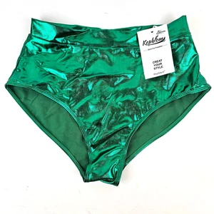 Damen Medium Grün Metallic Rave Unterteil Tanga Hohe Taille Höschen Festival - Bild 1 von 6