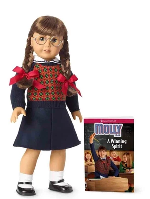 美国女孩莫莉 18 英寸娃娃全新全新带盒书眼镜 — 第 1/4 张图片