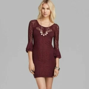Free People | City Girl Bodycon Crochet Lace Dress maroon burgundy Size XS - Bild 1 von 12