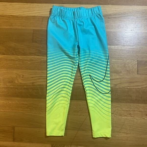 Nike Dri-Fit Blue Yellow Leggings Youth Kids Girls Size X-Small XS 4 Nike Swoosh - Picture 1 of 10