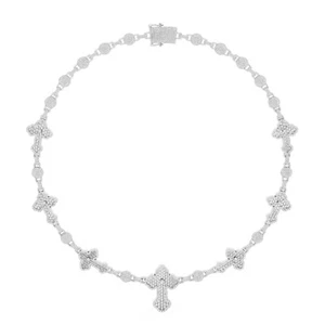 Collar de eslabones de bola cruzados alternativos de moissanita redonda de 25,4 quilates enchapado en oro de 14 k para hombre - Imagen 1 de 18