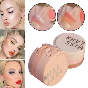 3-In-1 Highlighter Powder Palette Matte Blush Eyeshadow Makeup Long-Lasting E9U2 - Picture 1 of 14