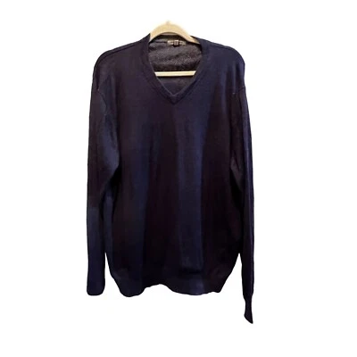 Johnston Murphy Mens Silk Blend Sweater Size XL Navy Blue VNeck Pullover - Image 1 of 4
