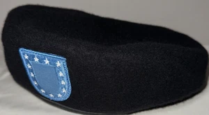 Boina militar de EE. UU. negra del ejército parche azul flash Bancroft DSCP guarnición talla 7 - Imagen 1 de 1