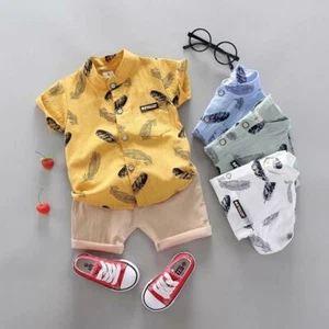Toddler Boys Short Sleeve Feather Shirt And Shorts Set - Picture 1 of 13
