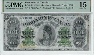 1878 DOC DC-8e-ii, $1 Var/Har SN# B 748387, PMG 15 Ser. B ;Comments - Picture 1 of 2