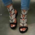Womens Rhinestone Butterfly Sandals Strappy Flat Shoes Cut Out Lace Up Boots