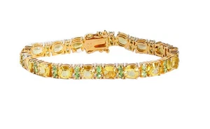 Natural Green Tsavorite & Citrin Tennis Silver Bracelet 14k Yellow Gold Over - Picture 1 of 4