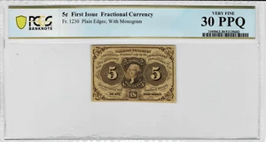 .5 Cent Fractional Currency-fr.1230-1st issue (Plain edges w/mono)PCGS VF 30 PPQ - Picture 1 of 4