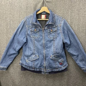 Y2K Dickies Womens Large Denim Jean Jacket Blue Trucker Chore Barn Full Zip 90s - Picture 1 of 8
