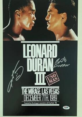 SUGAR RAY LEONARD & ROBERTO DURAN SIGNED BOXING 11X17 PHOTO PSA/DNA 2 - Image 1 of 2