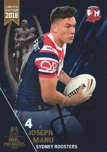 Signed 2018 SYDNEY ROOSTERS NRL Premiers Card JOSEPH MANU - Picture 1 of 3