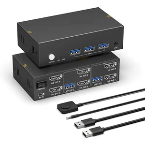 8K KVM Switch Dual Monitor with USB3.0 Ports for 2 PCs Share USB Devices, HDMI - Picture 1 of 6