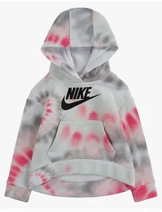 NEW Nike Girls' Tie-Dye Hoodie, Pink, Gray, White, Pocket, Hooded Sweatshirt - Picture 1 of 3