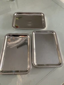 New Set of 4 Stackable Silver-colored Serving Trays - Relief Embossed Metal. - Picture 1 of 6