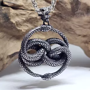 Snake Ouroboros Pendant Necklace 22" Chain Talisman Two Snakes Auryn Jewellery - Picture 1 of 13