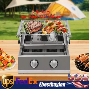 2 Burner Tabletop Propane Gas Grill Stainless Steel Outdoor BBQ Camping Griddle - Picture 1 of 12
