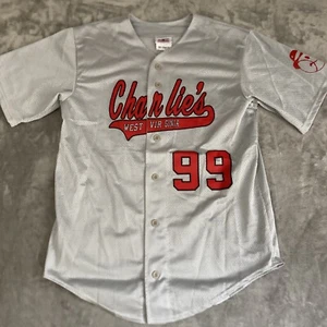 Charlies West Virginia Baseball Jersey Medium Button Up Mesh Red And Grey #99 - Picture 1 of 8